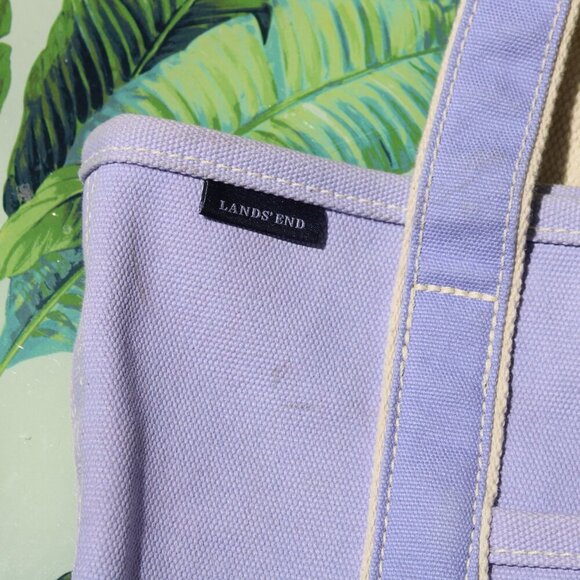 Lands' End Lavender Purple Medium Open Top Canvas Tote Bag Embroidered - Picture 4 of 4